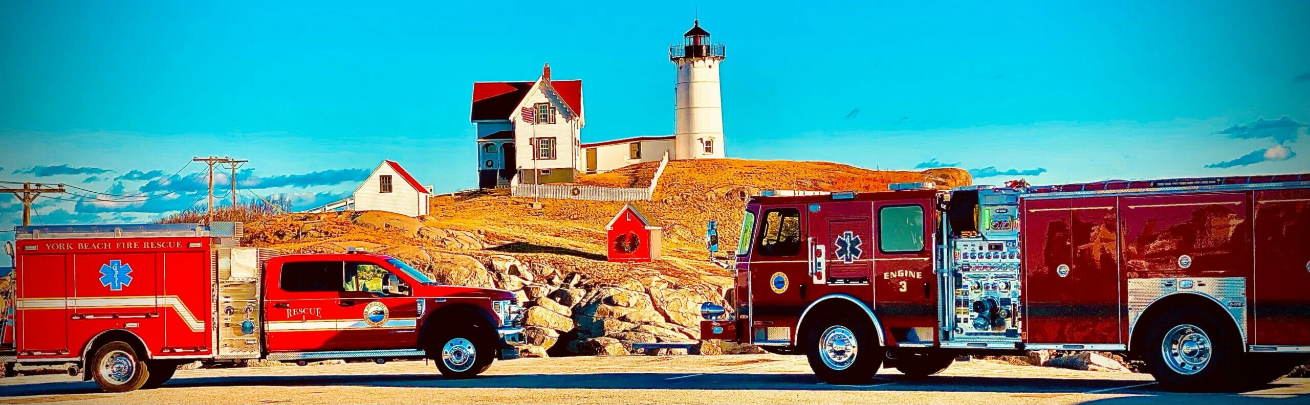 Engine 3 and Rescue 1 at Nubble Light