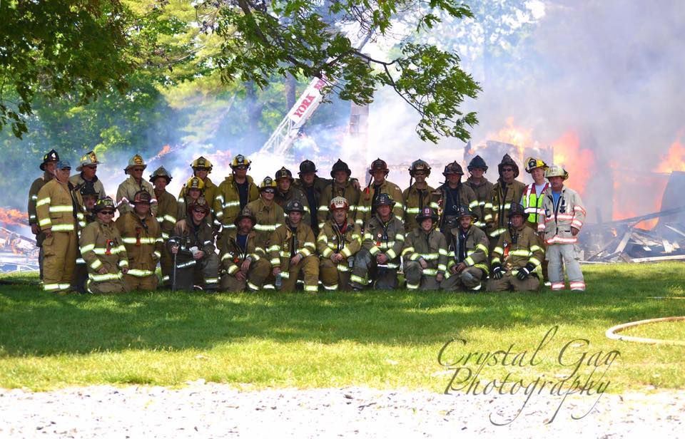 York Beach Firefighters in front of blaze